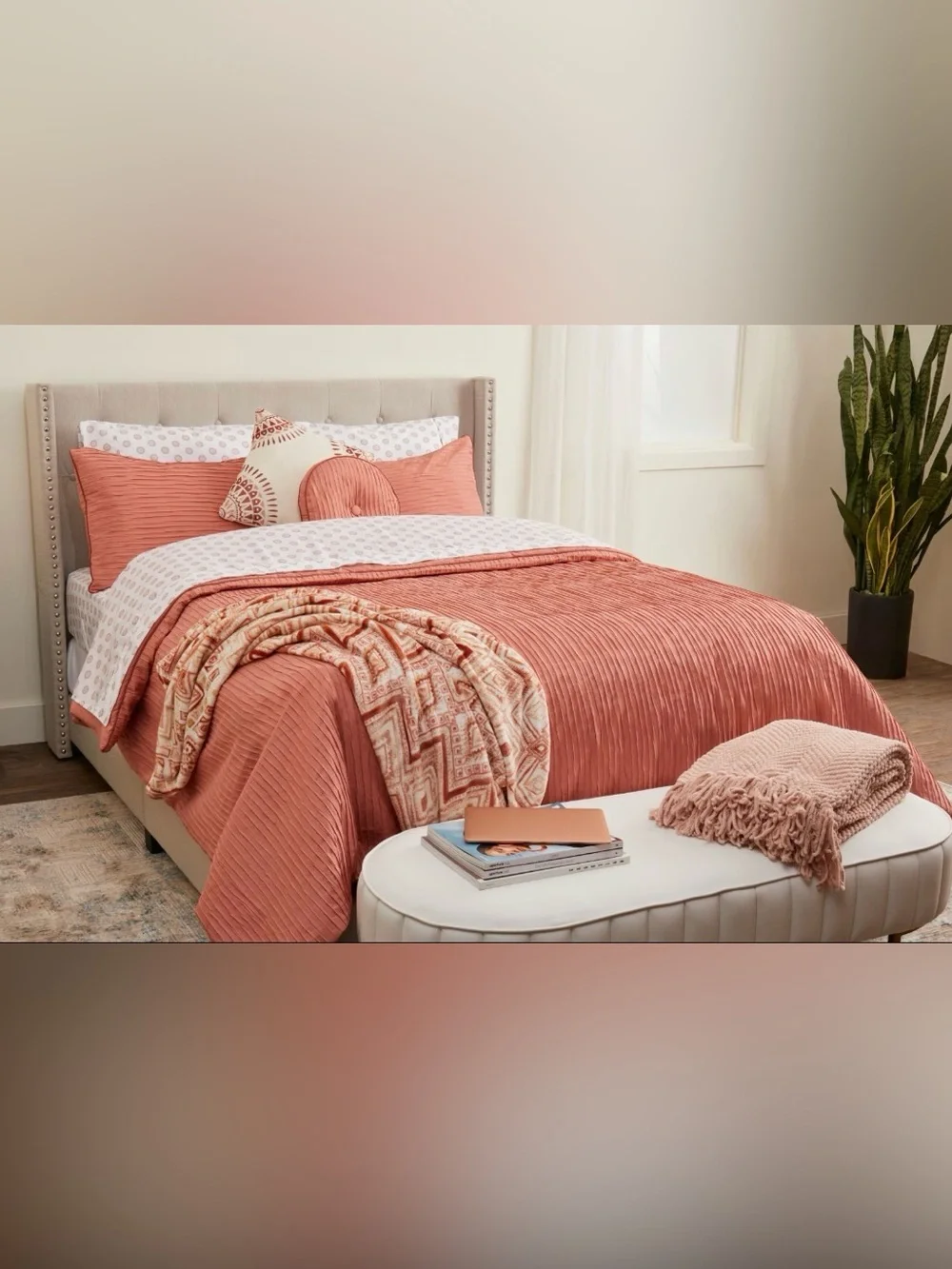 New Nicole Miller 10 Piece Canyon Clay Coral Queen Comforter Set